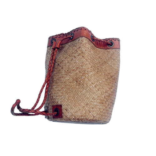 LEATHER DETAIL RATTAN FISHERMANS BAG