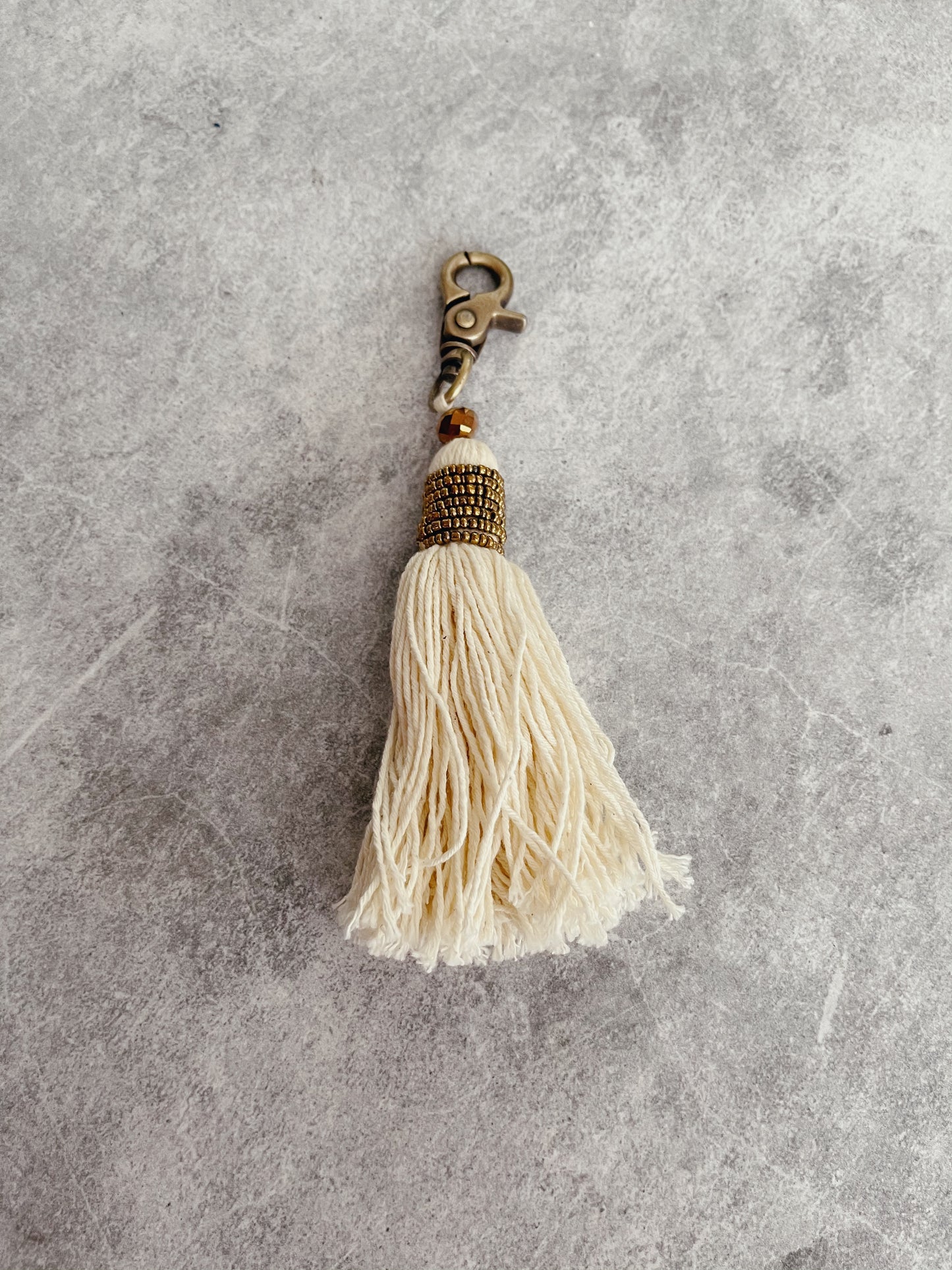 Natural Beaded Tassel Keyring