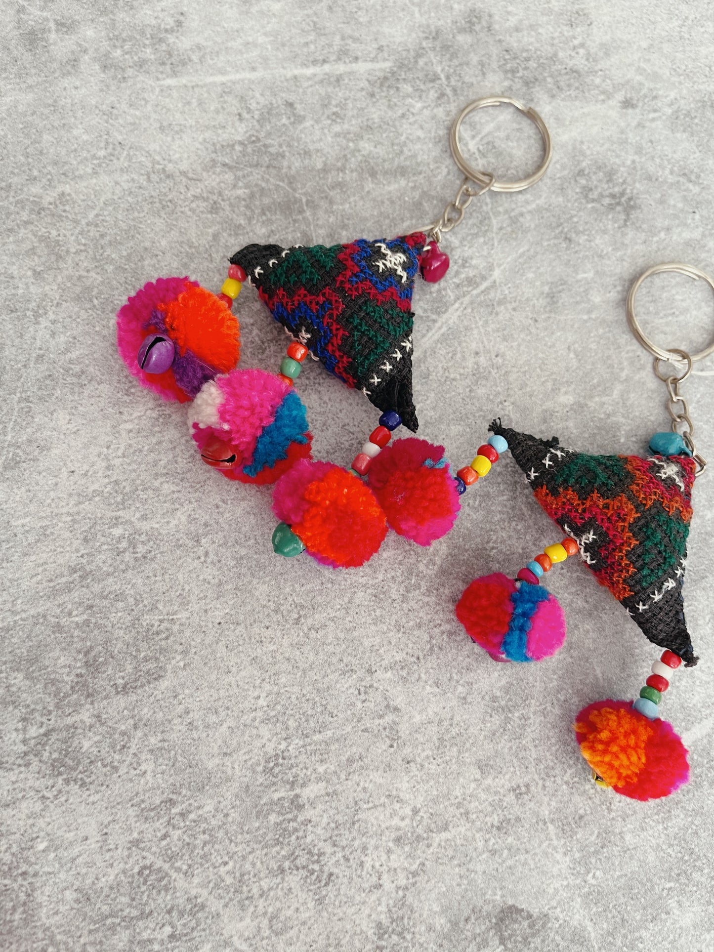 Handmade Embroidered Bell Keyring - Triangle