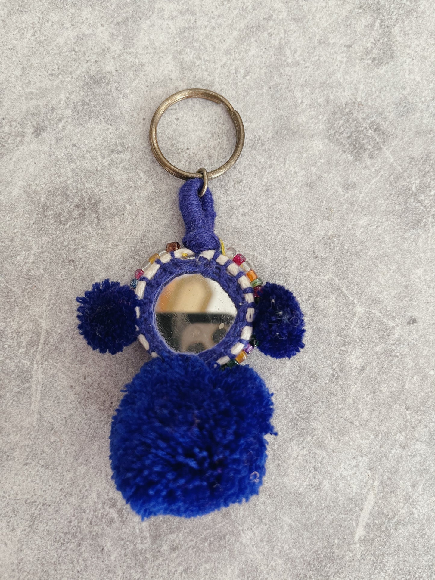 Freedom Rider Embellished Pompom Keyring -Royal Blue