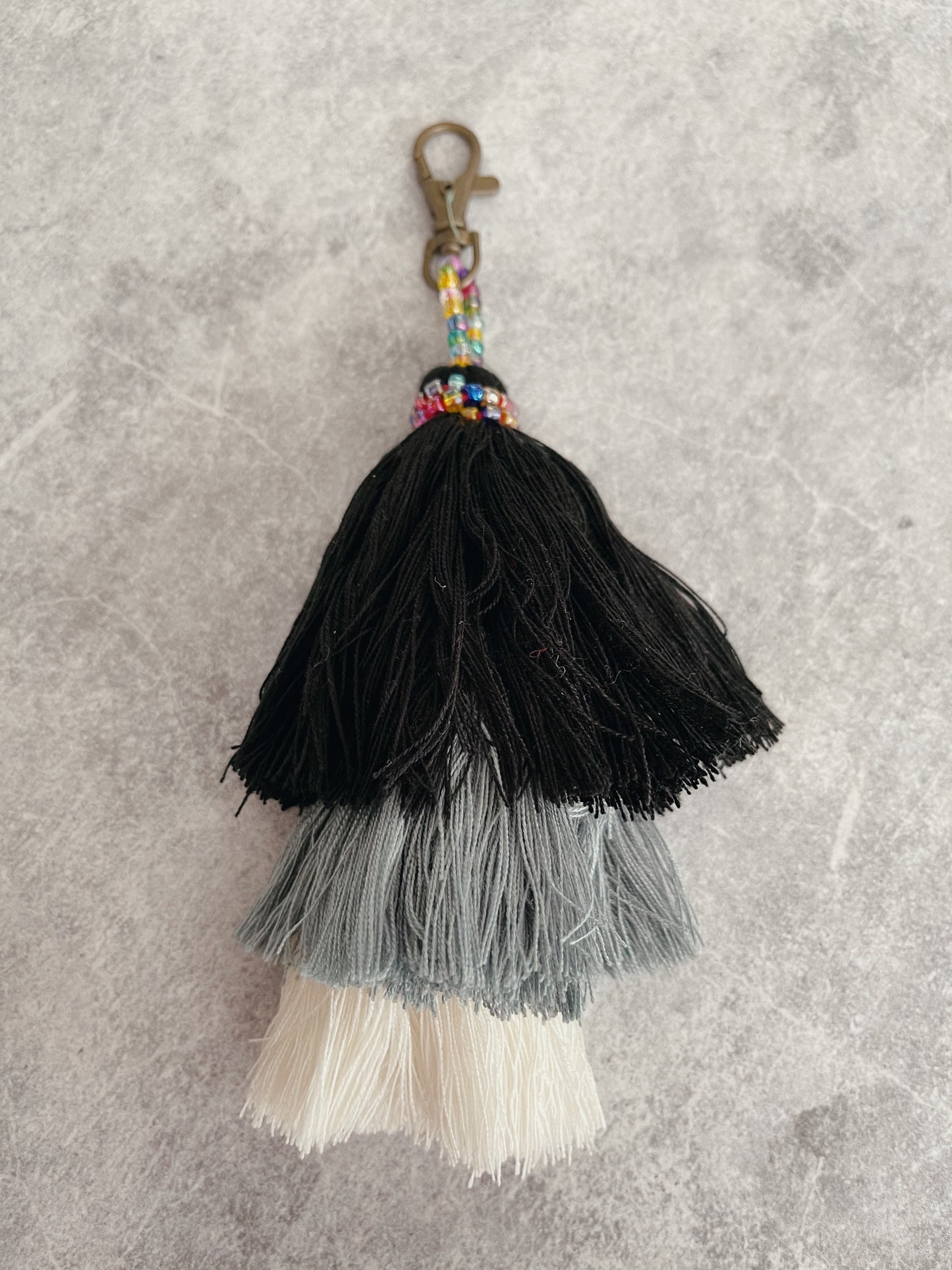 Monochrome Tri Layer Tassel Keyring