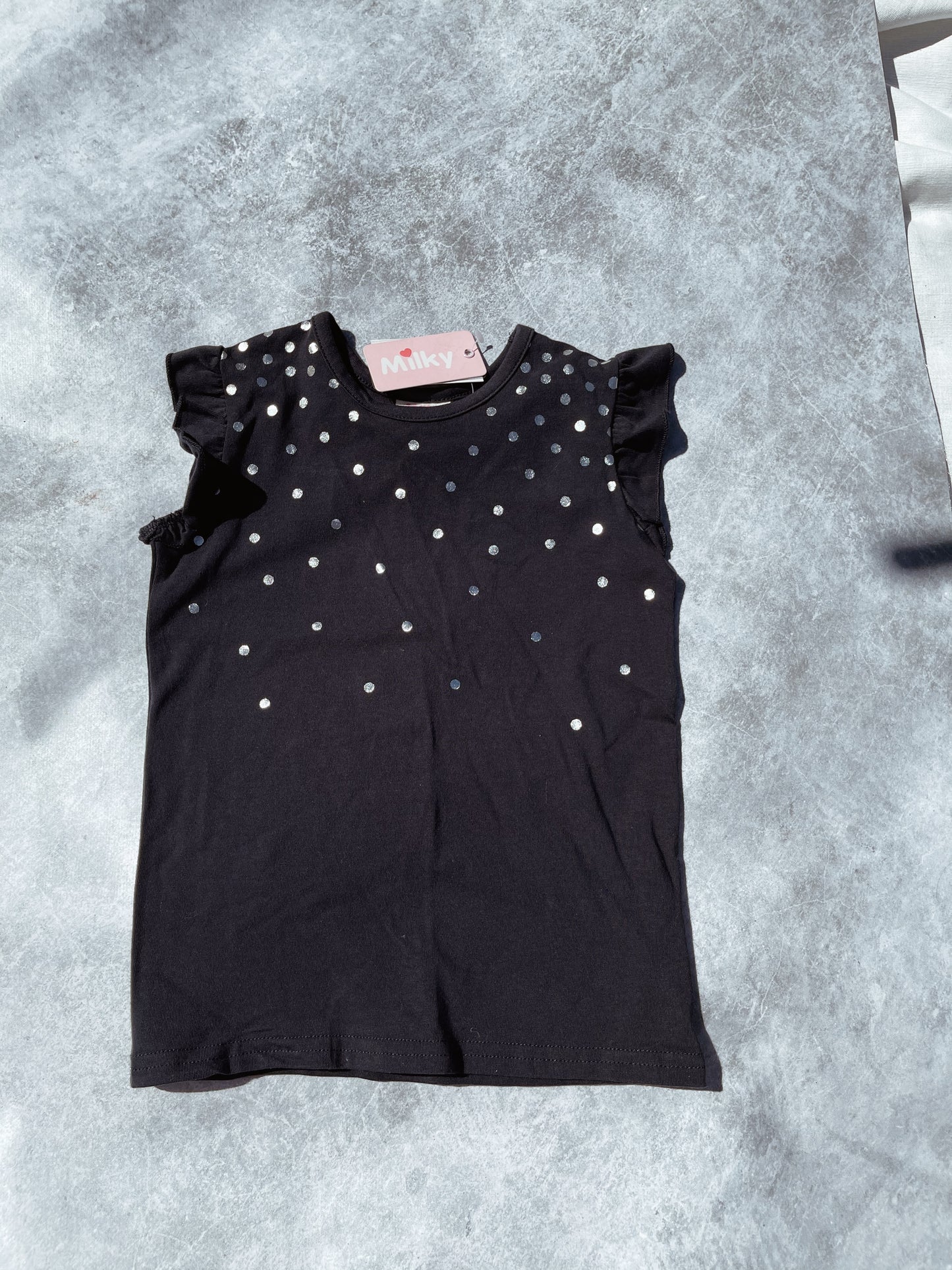 MILKY- GIRLS FRENCH NAVY FRILL CONFETTI TEE