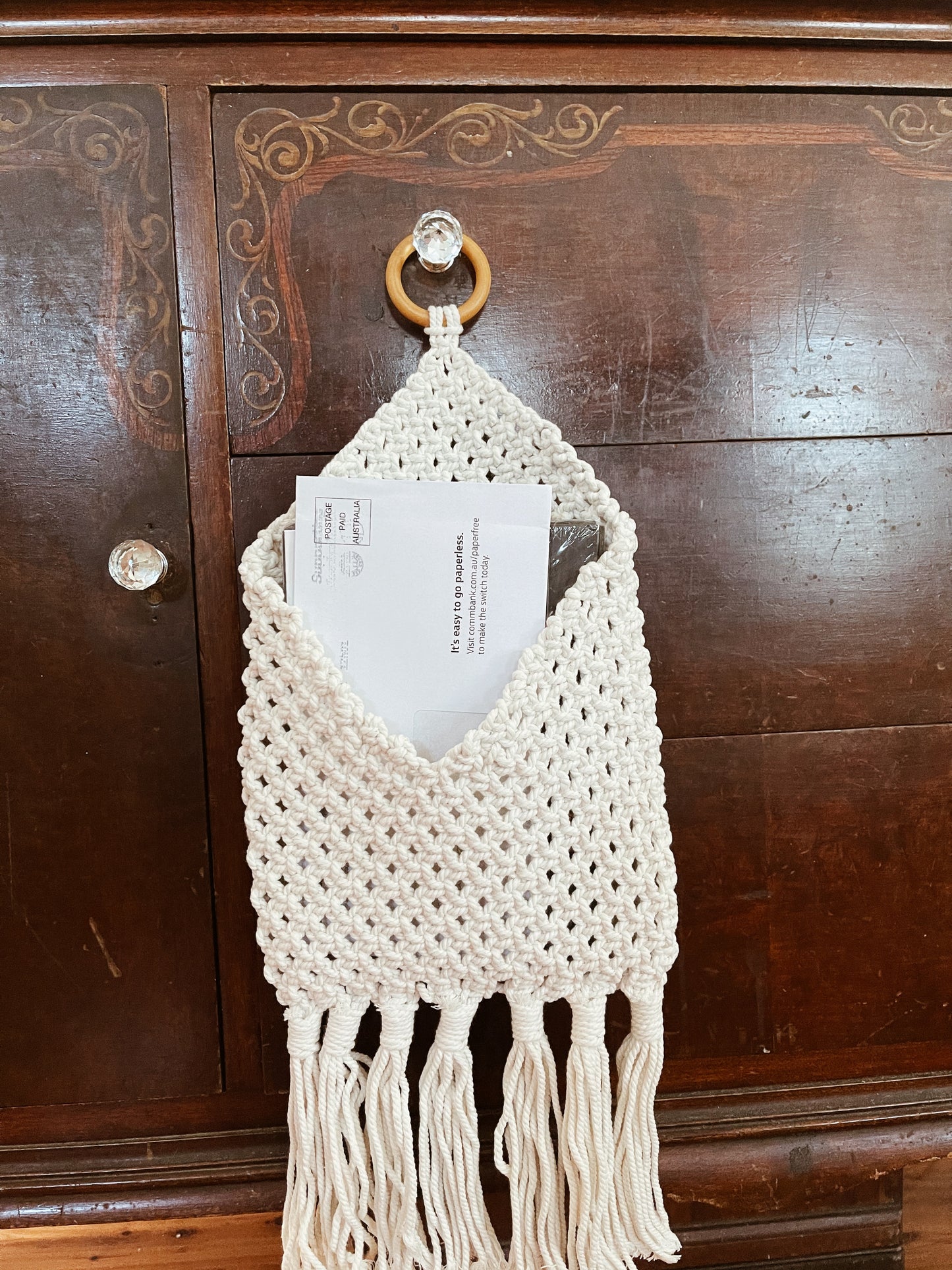 Macrame hanging bedside storage