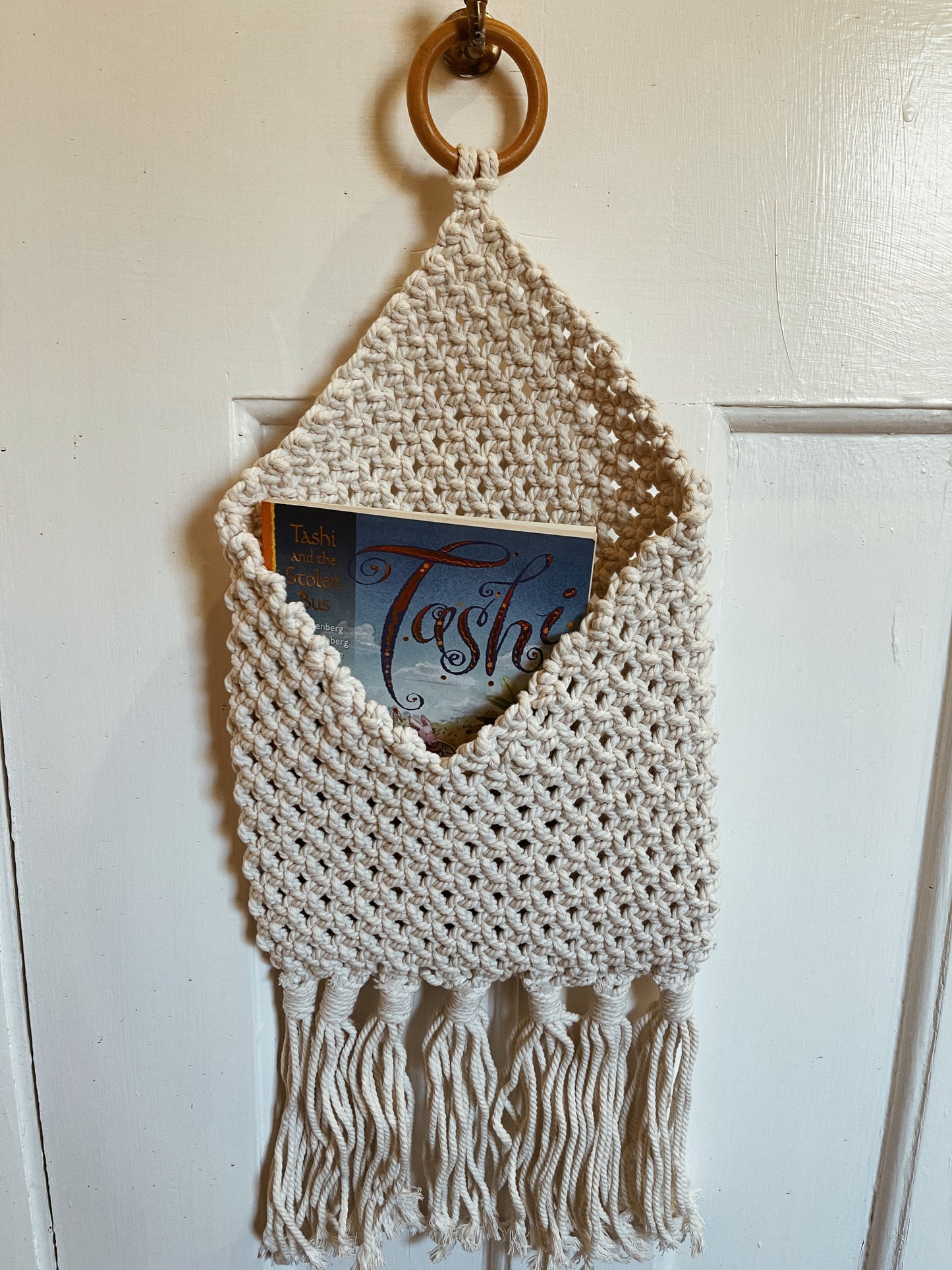 Macrame hanging bedside storage