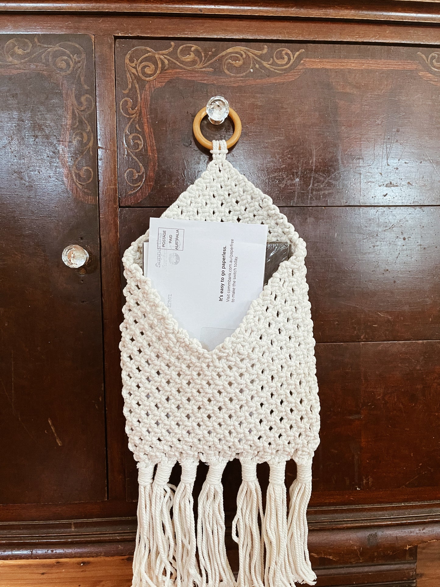 Macrame hanging bedside storage