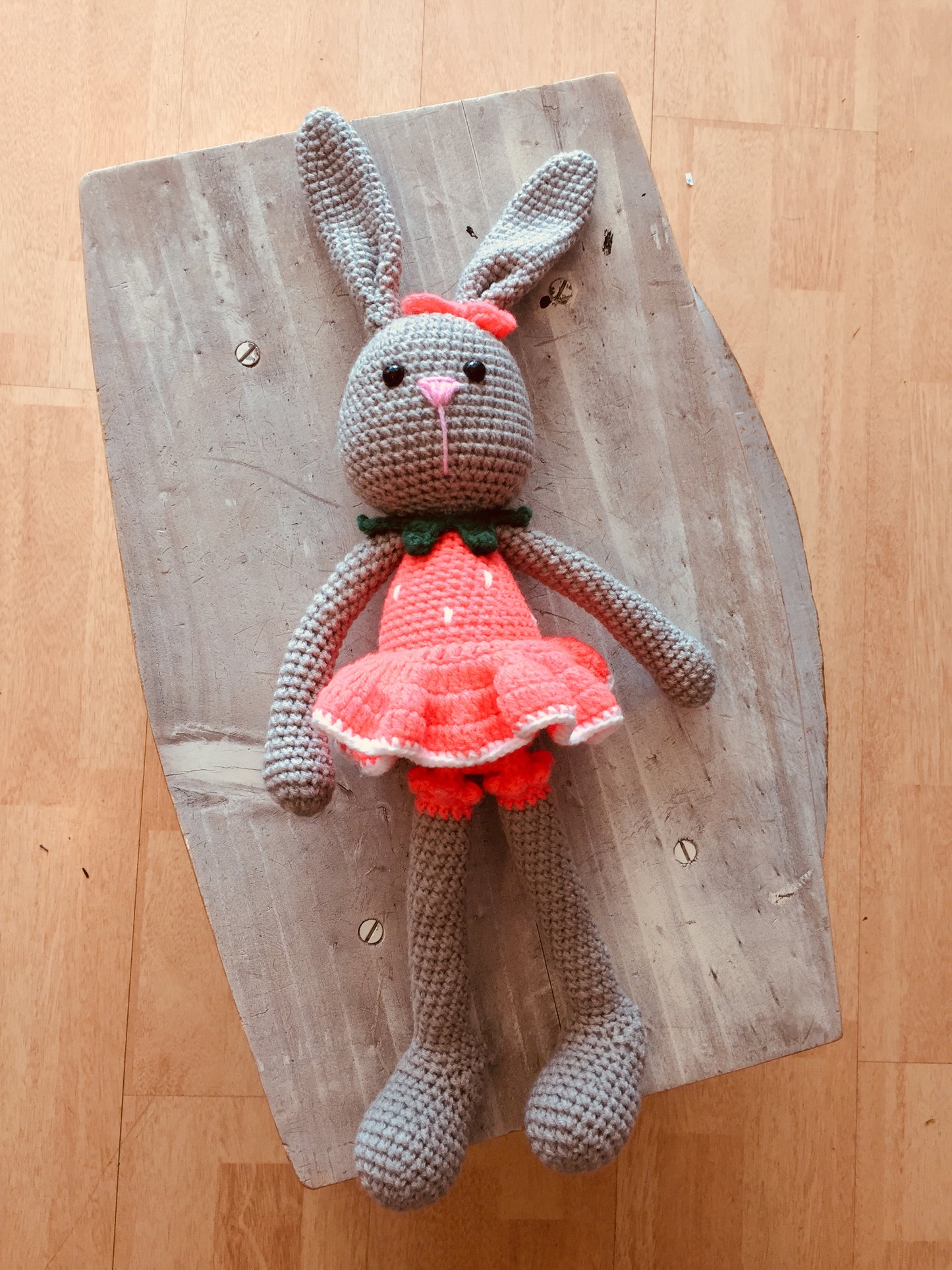 Pink Strawberry Large Crochet Bunny Doll