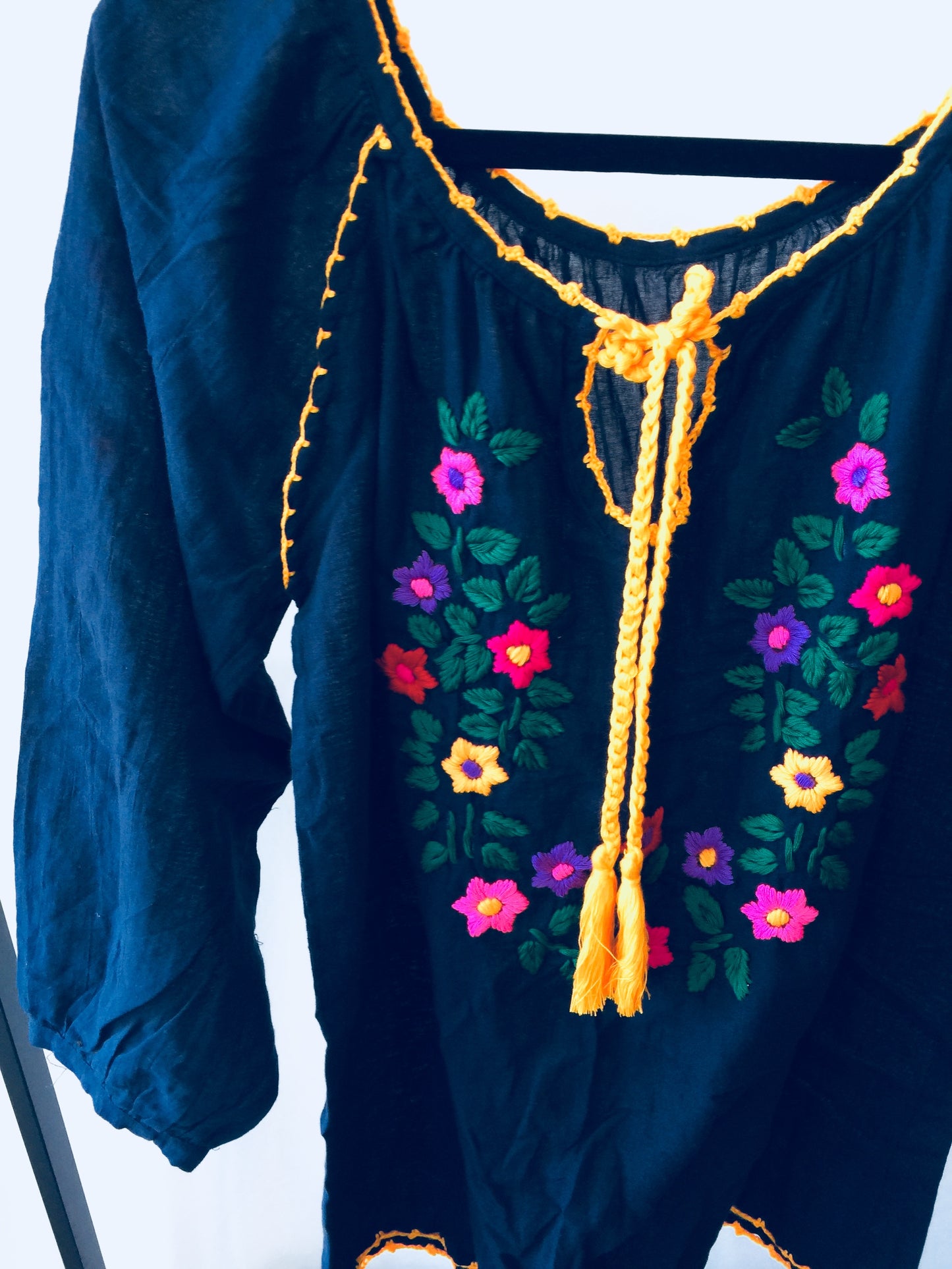Freedom Navy Hand Embroidered Smock Top