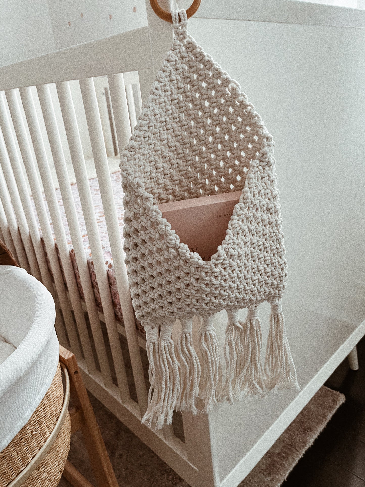 Macrame hanging bedside storage