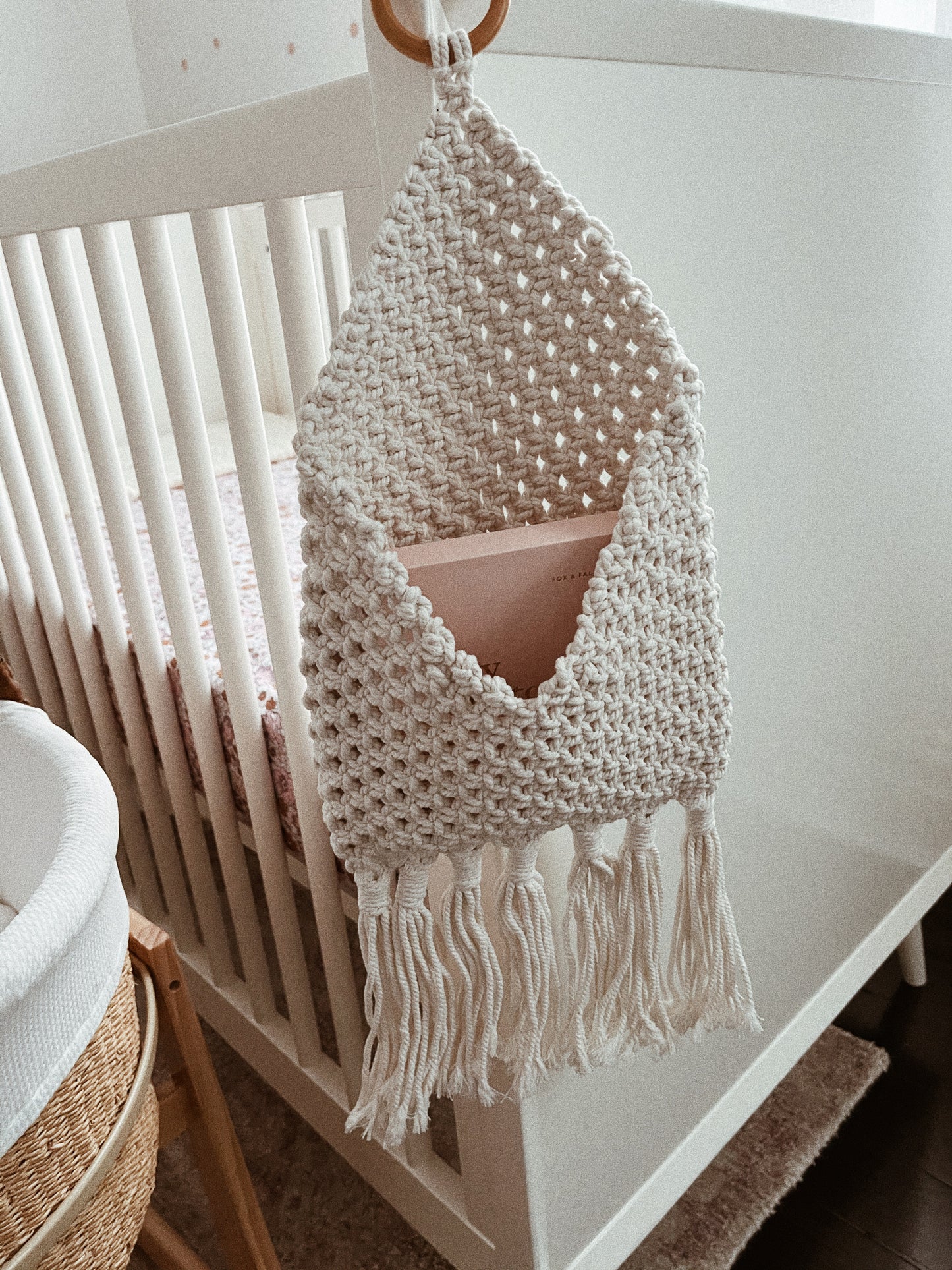 Macrame hanging bedside storage