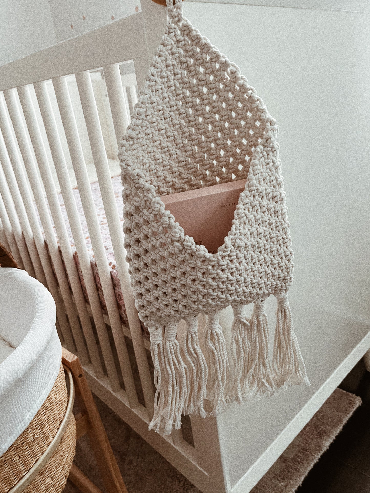 Macrame hanging bedside storage