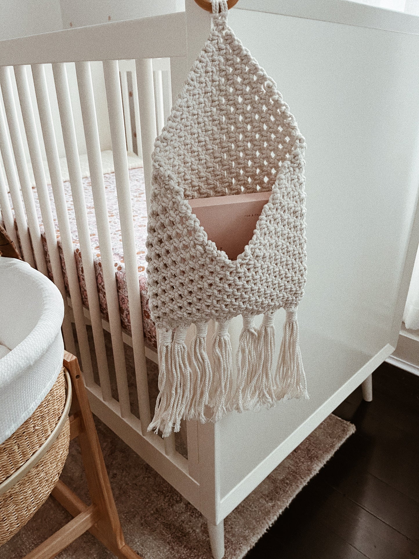 Macrame hanging bedside storage