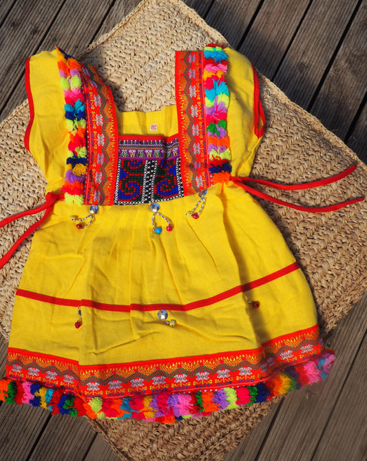 Yellow- Vintage Children's Folk Dress