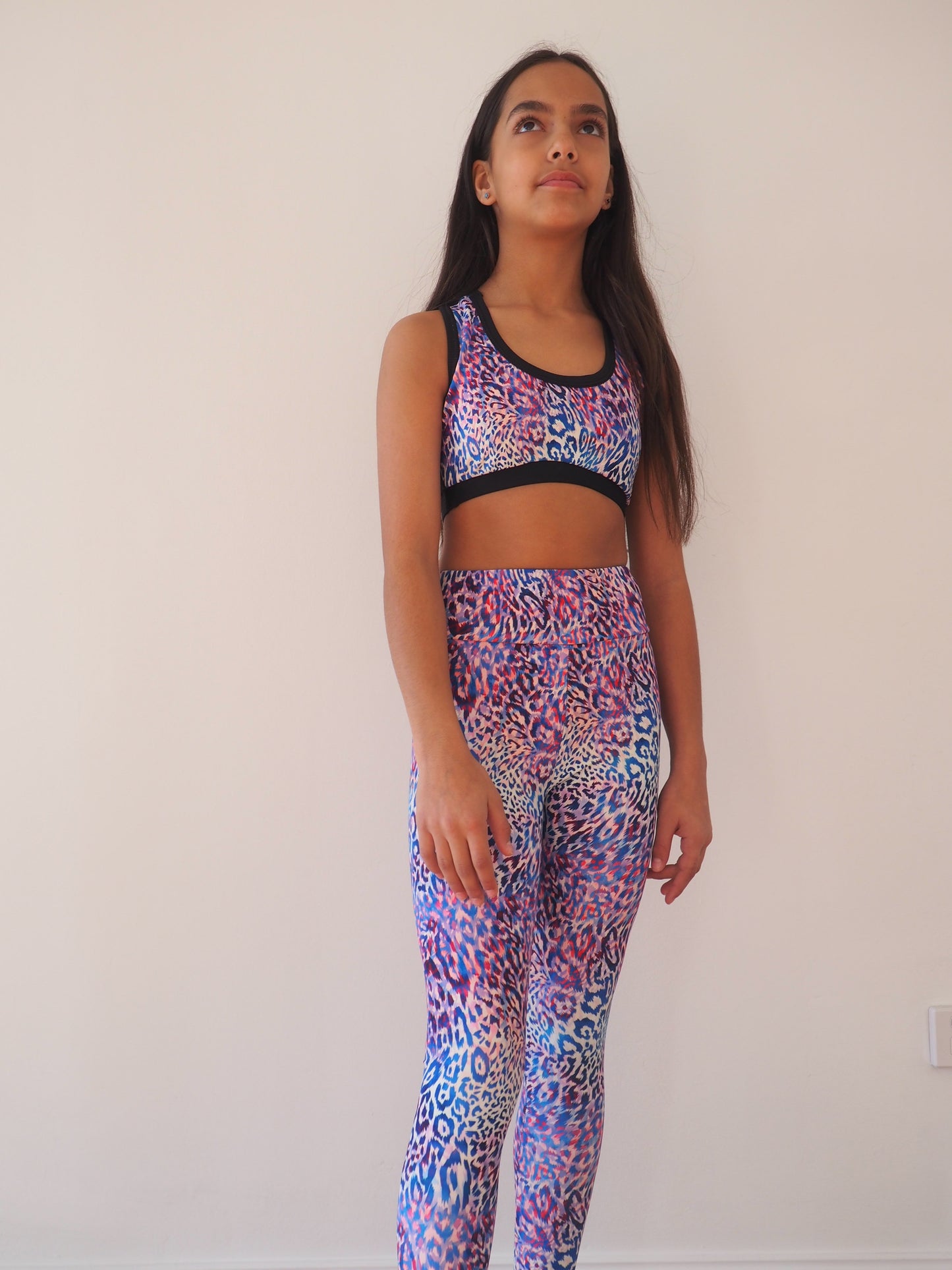 NEON BLUE AND PINK LEOPARD PRINT TWEENS COMPRESSION TIGHTS - GERRY CAN
