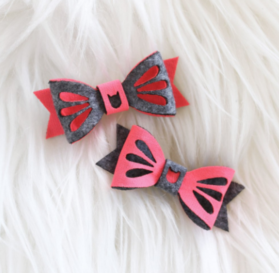 MissCat Classic Hair Bow - Neon Pink & Dark Grey (2-pack)
