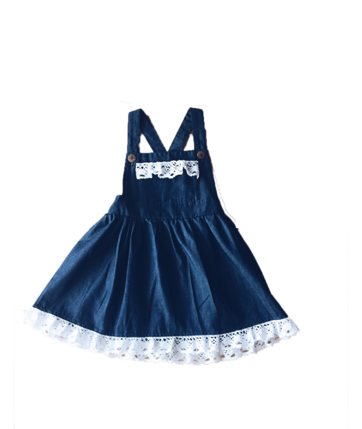Vintage Rogue DENIM Pinafore with Crochet Detailing (Girls Version)- HANDMADE
