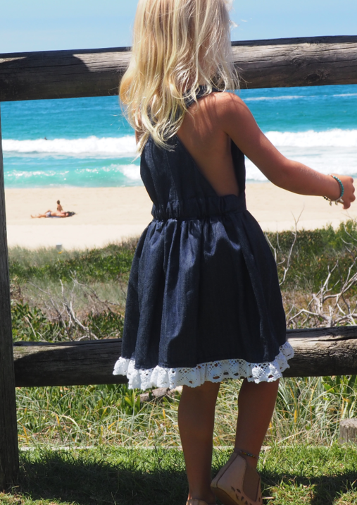 Vintage Rogue DENIM Pinafore with Crochet Detailing (Girls Version)- HANDMADE