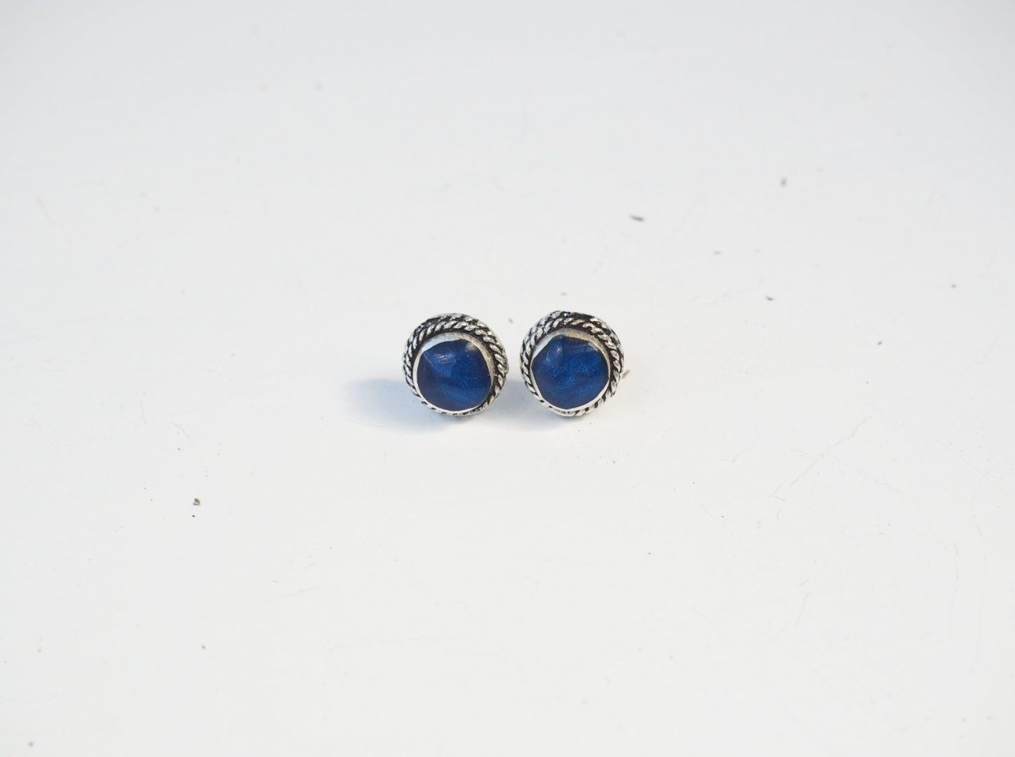 Plaited Deep Blue Hand Made Sterling Silver Stud Earrings