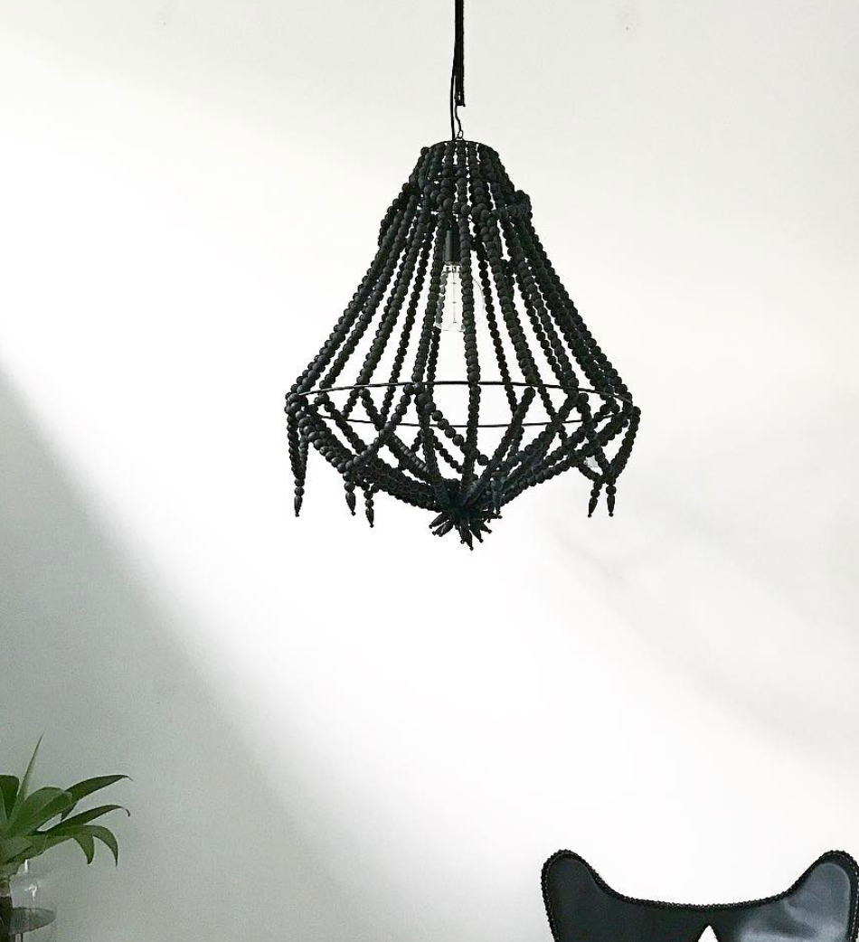 Ecora Boho Detailed Beaded Chandelier Pendant in Black