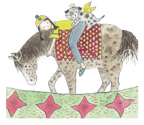 BOHO CHILD RIDING HORSE HAND DRAWN - ALL OCASSION CARD - GAB19