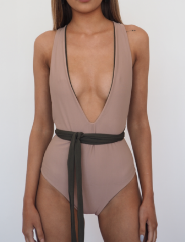 Lilah Wrap Around Reversible One Piece Body Suit - KHAKI AND NUDE - GERRY CAN