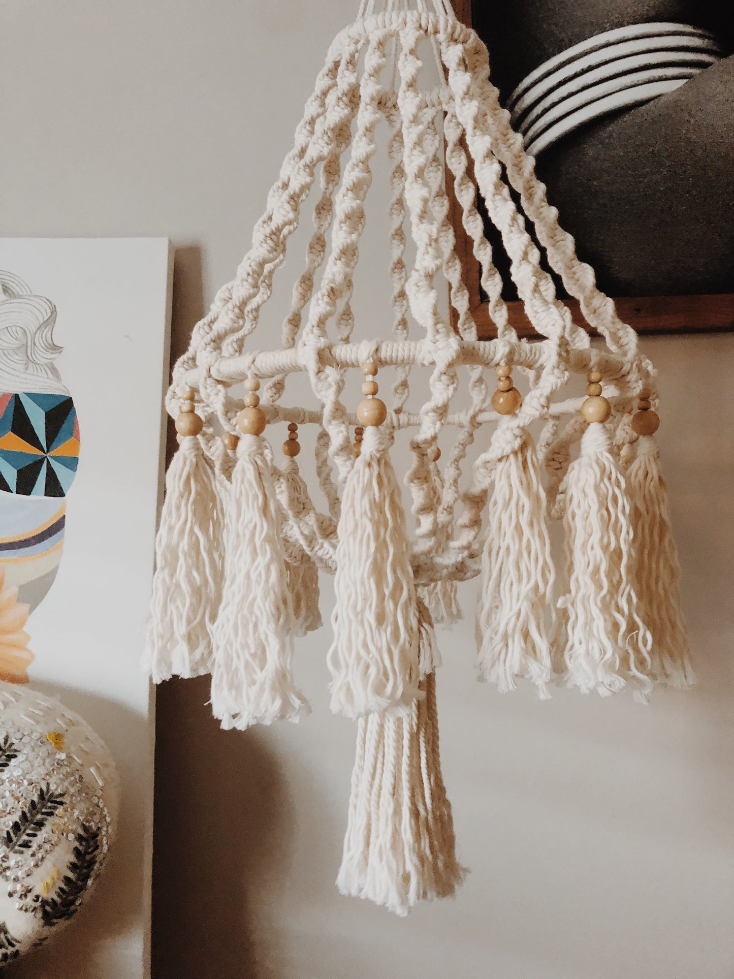 Macrame and Bead twisted large hanger pendant