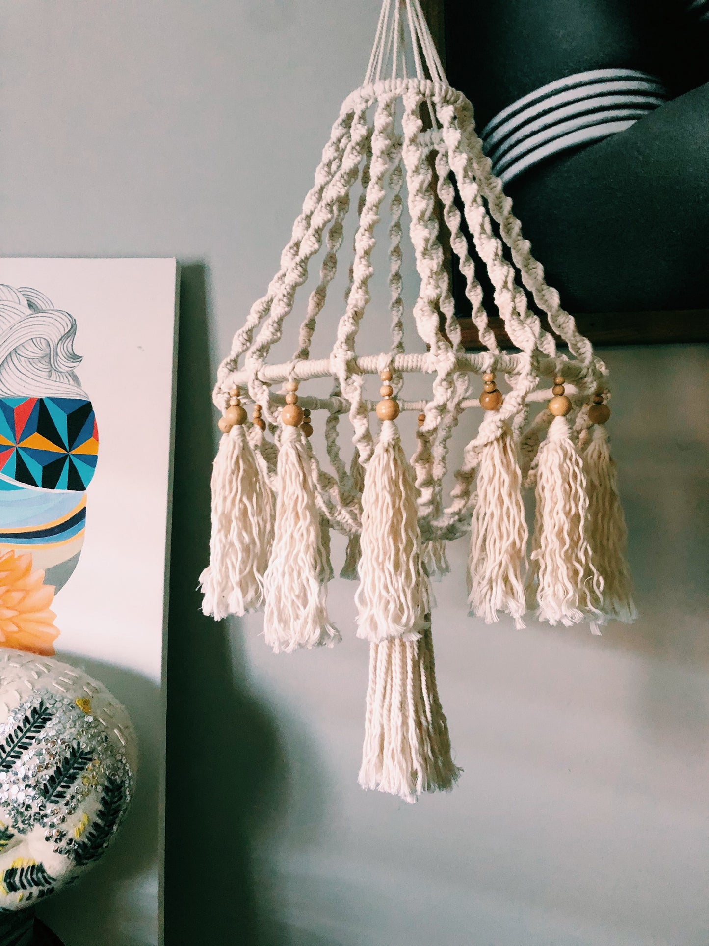 Macrame and Bead twisted large hanger pendant