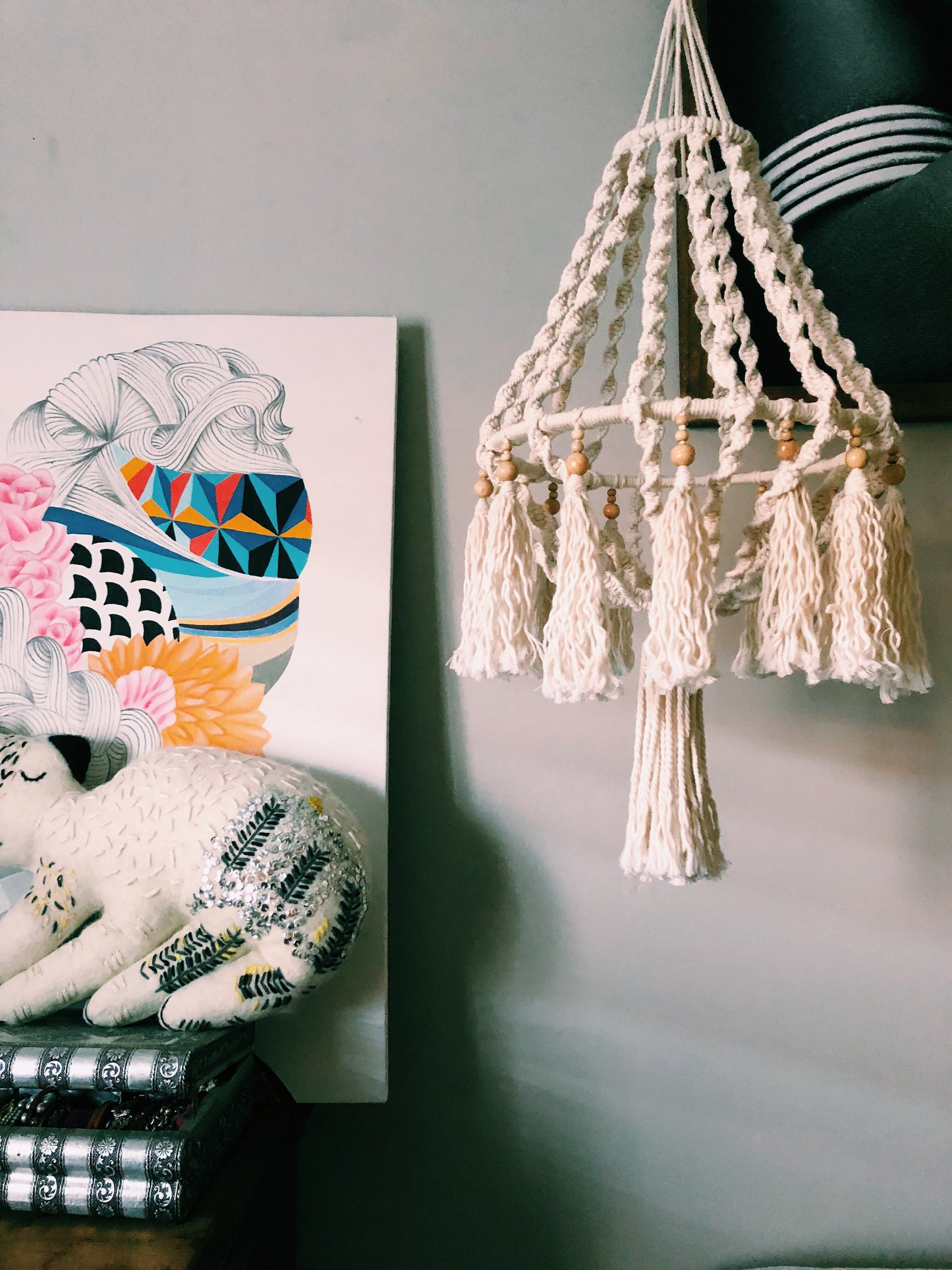 Macrame and Bead twisted large hanger pendant