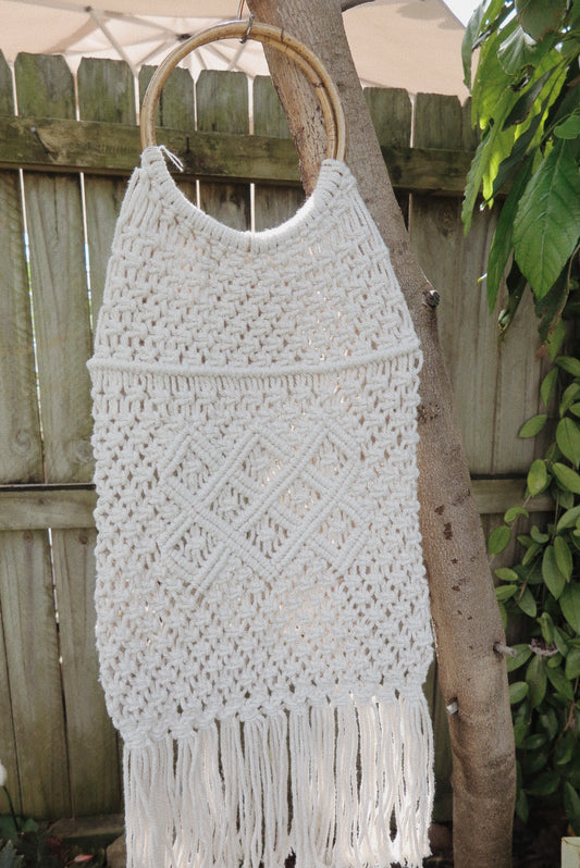 Bamboo 70's Natural Macrame Carry All Bag