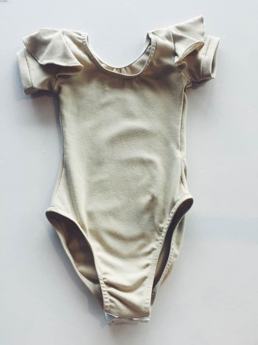 BABY + KIDS SIZES BELLE CAP SLEEVE TAN/NUDE BODY SUIT - HANDMADE - ORGANIC COTTON