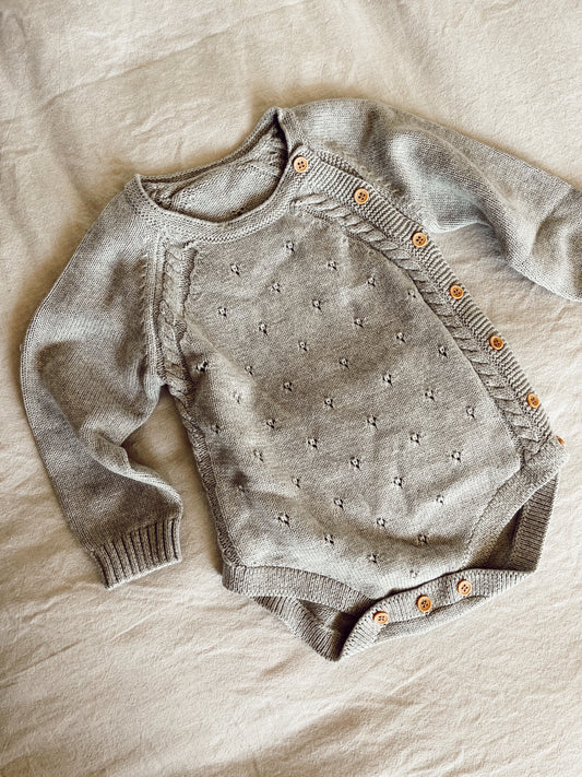 GREY TRAD KNIT SLEEVE ROMPER