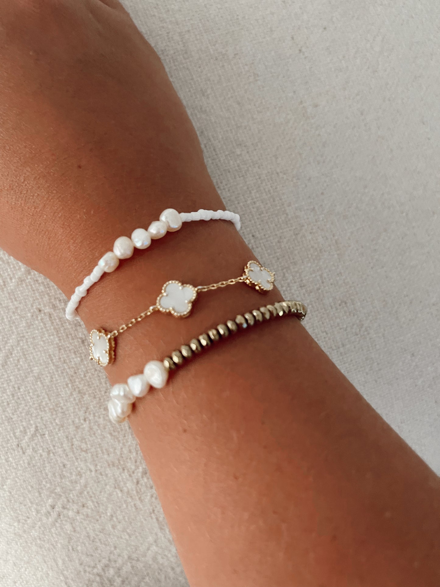 Duo Pearl + Gold  Beaded Bracelet