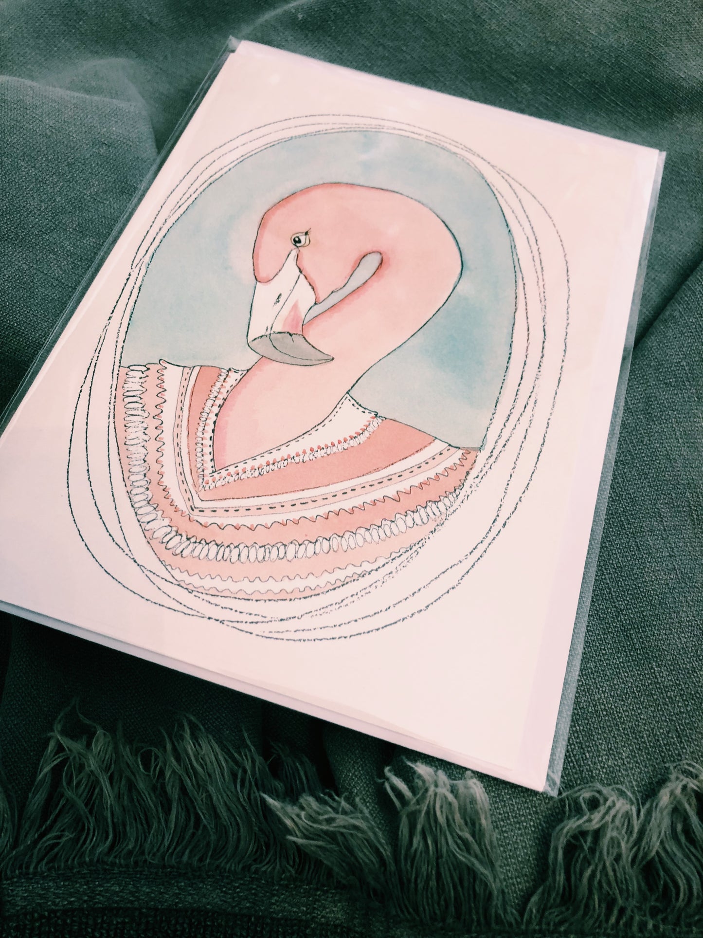 PINK FLAMINGO WATER COLOUR - ALL OCCASIONS CARD - HT4