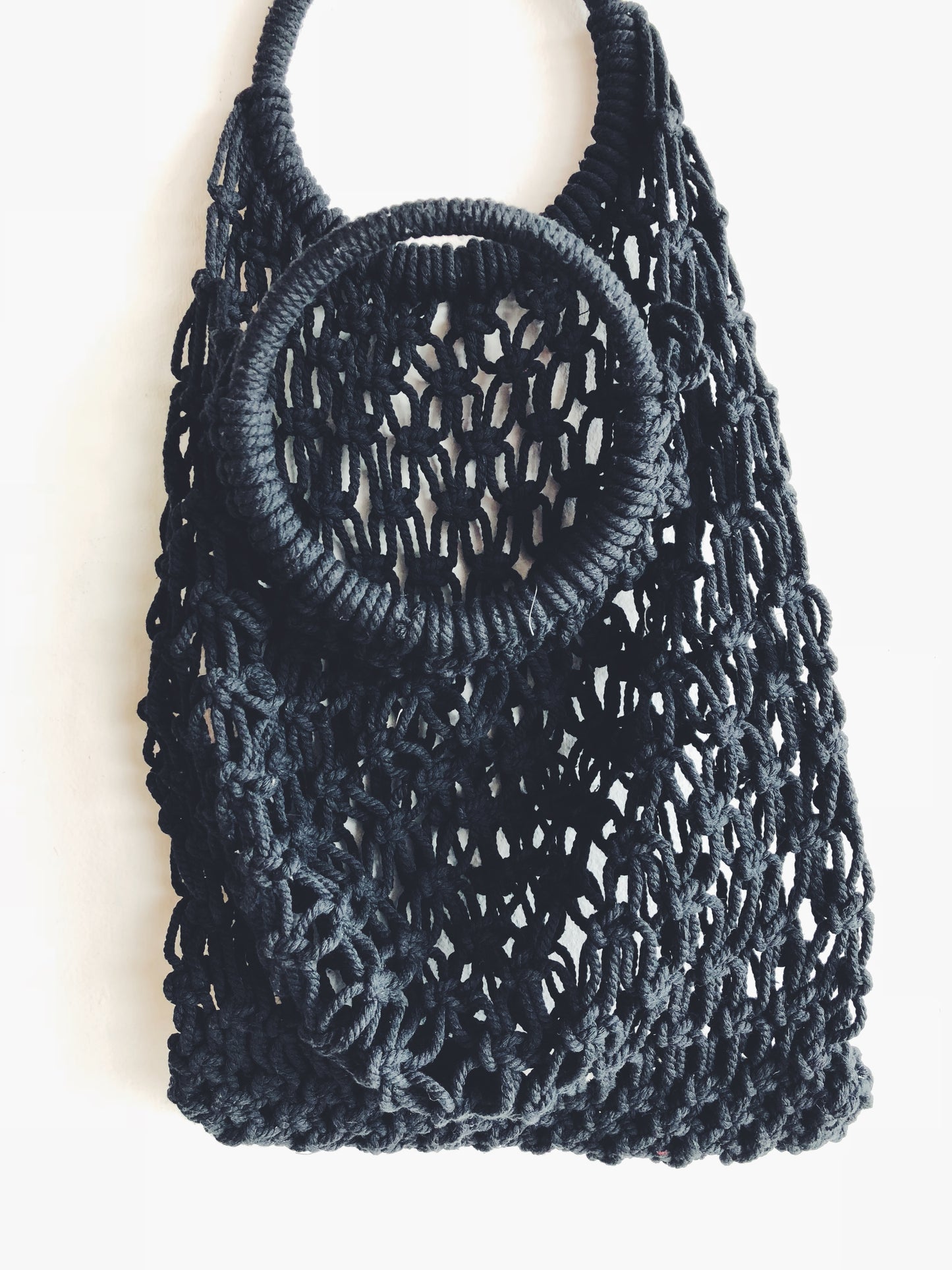 Black Macrame Hoop Carry All Bag