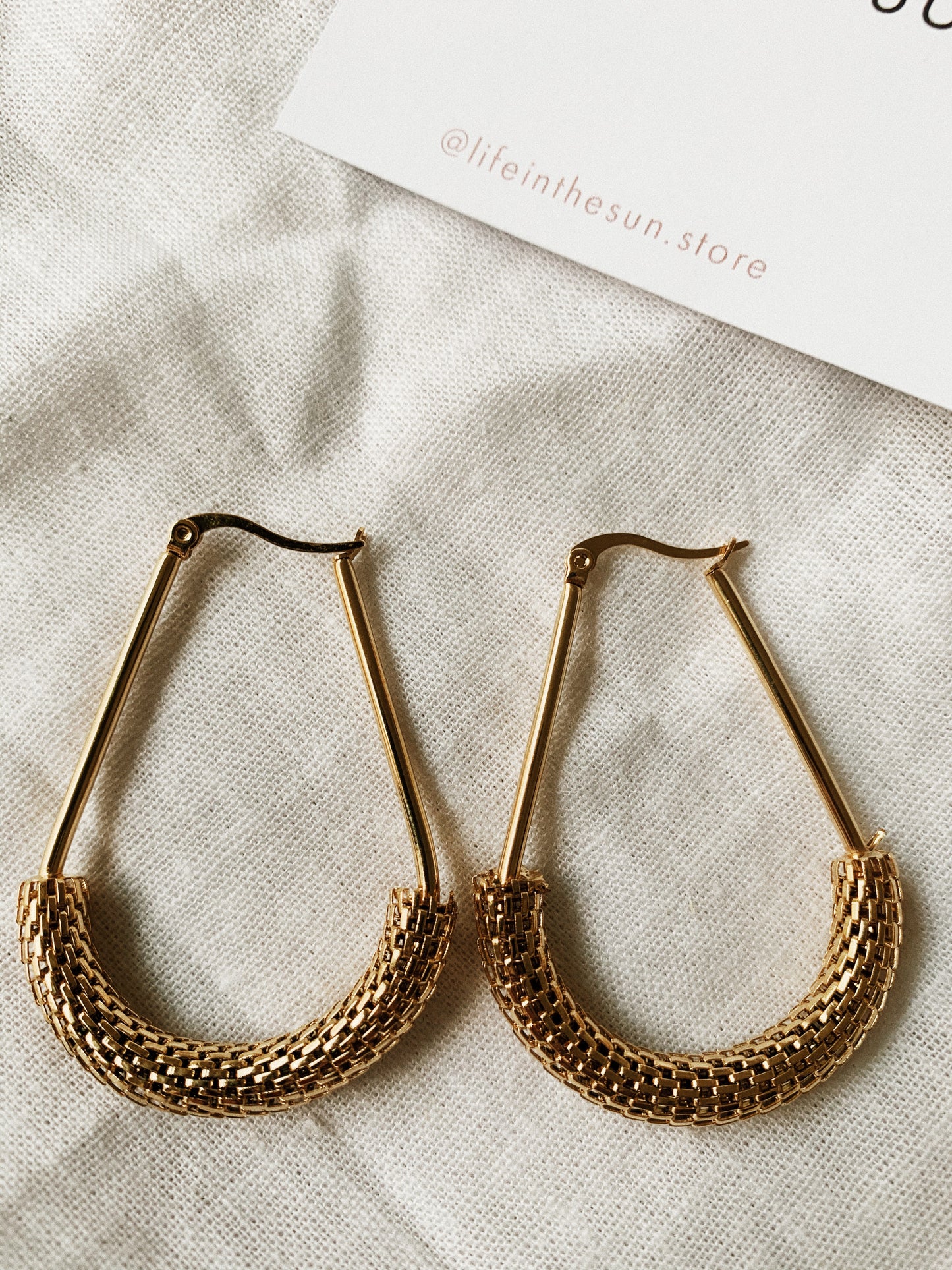 Gold hardware Mesh Uber Hoops | By: Life in the sun store