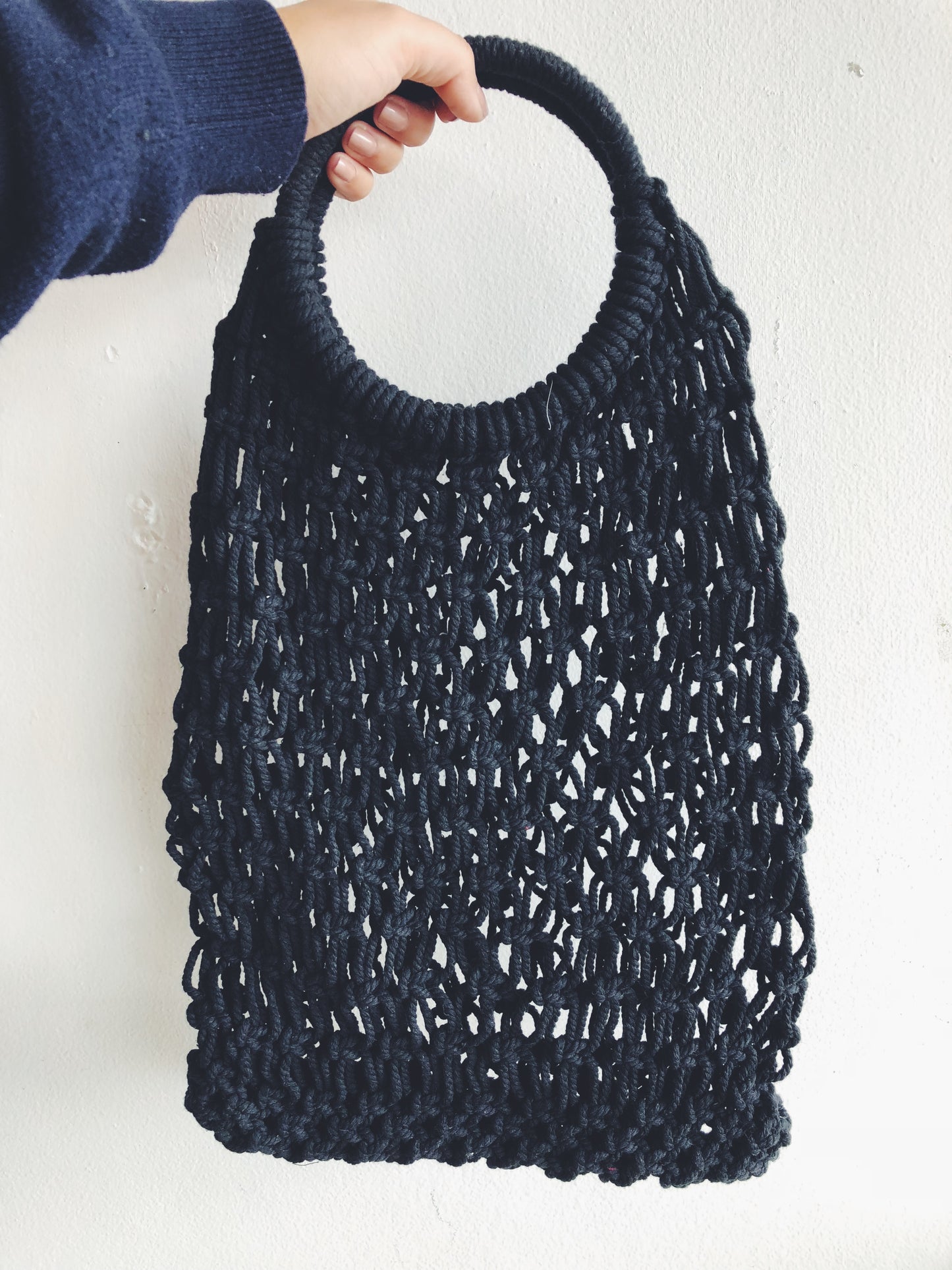 Black Macrame Hoop Carry All Bag