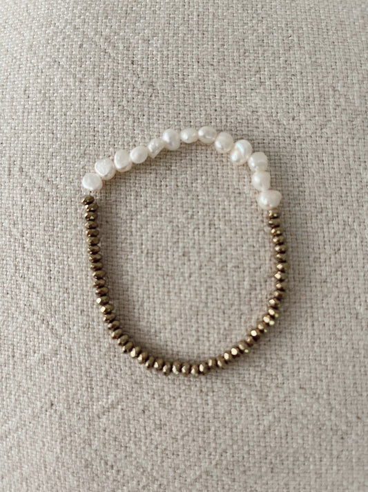 Duo Pearl + Gold  Beaded Bracelet