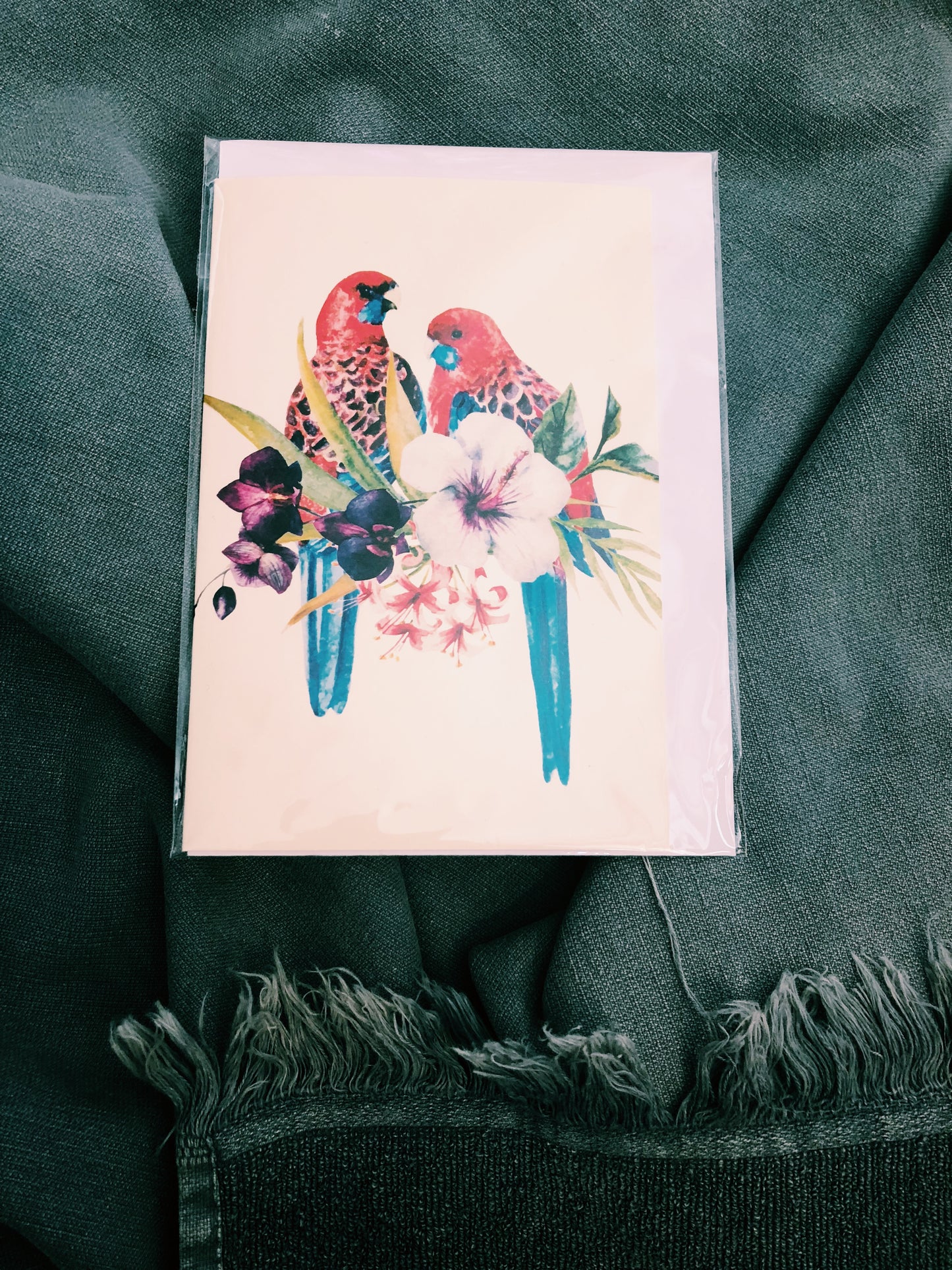 RAINBOW BIRD LOVE - HAND PAINTED CARD - FB118