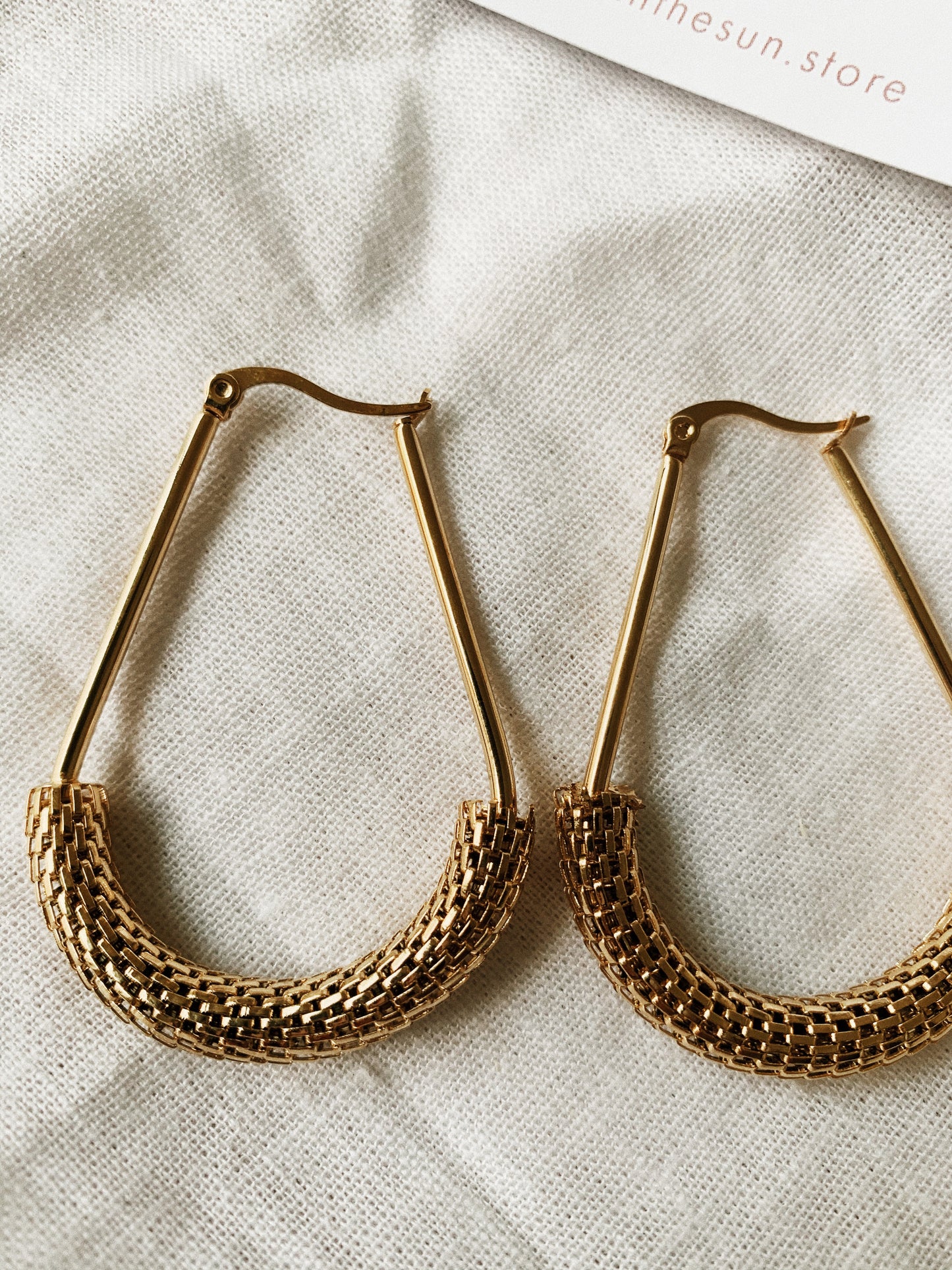 Gold hardware Mesh Uber Hoops | By: Life in the sun store