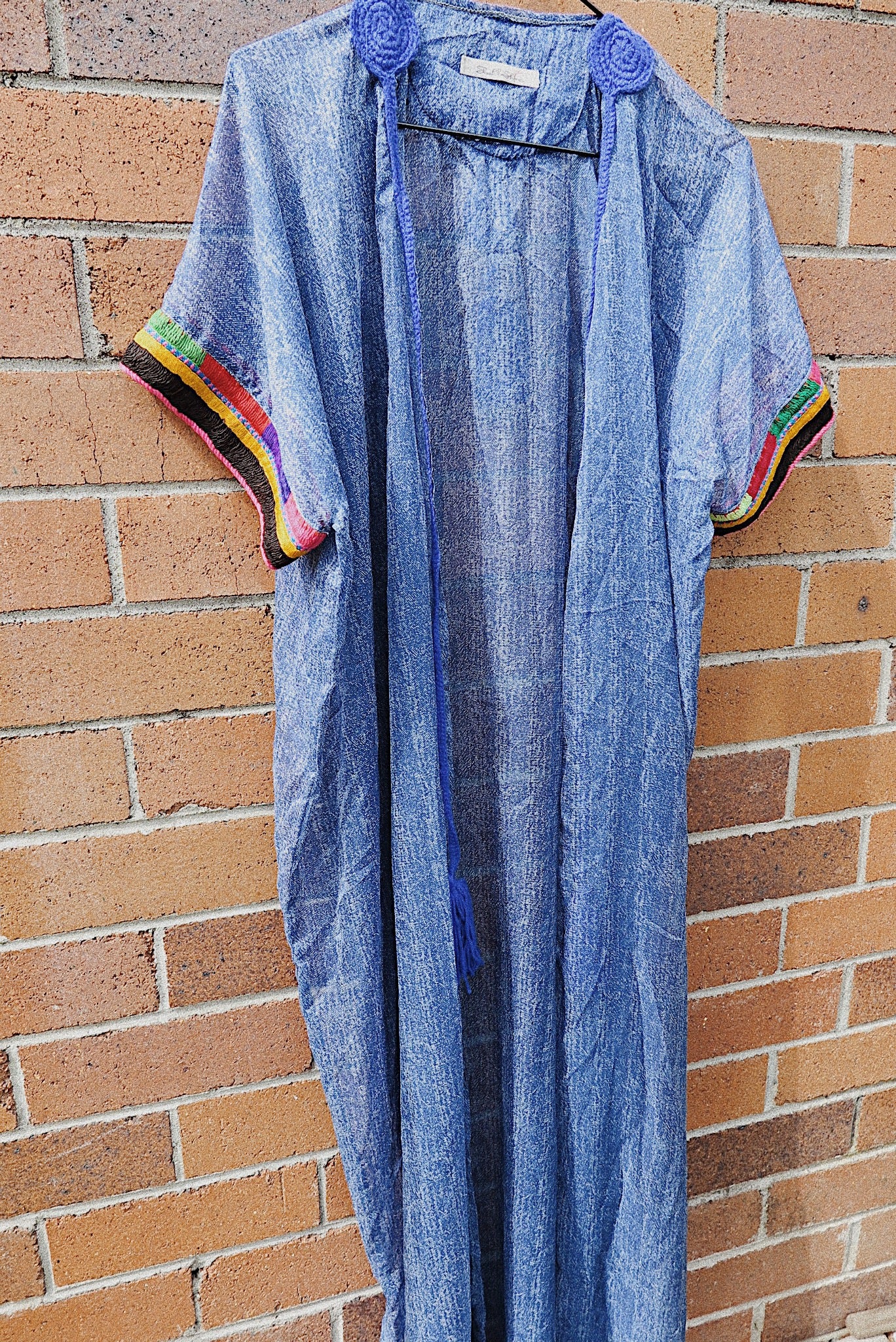 Faithful Kimono - 100 % Silk Royal Blue and Embroidered Sleeve