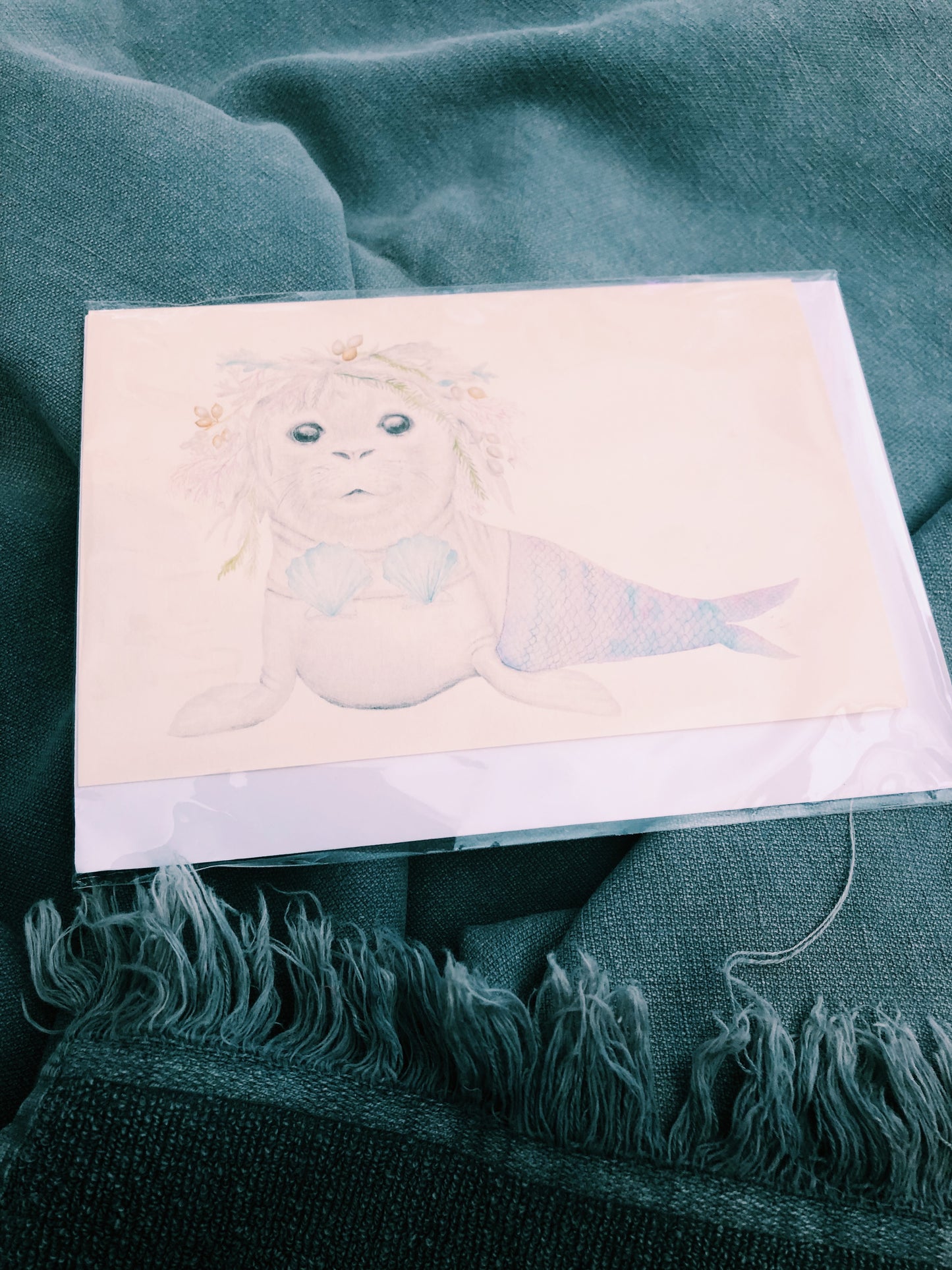 MERMAID SEAL HAND ILLUSTRATED CARD - ALL OCCASIONS CT14