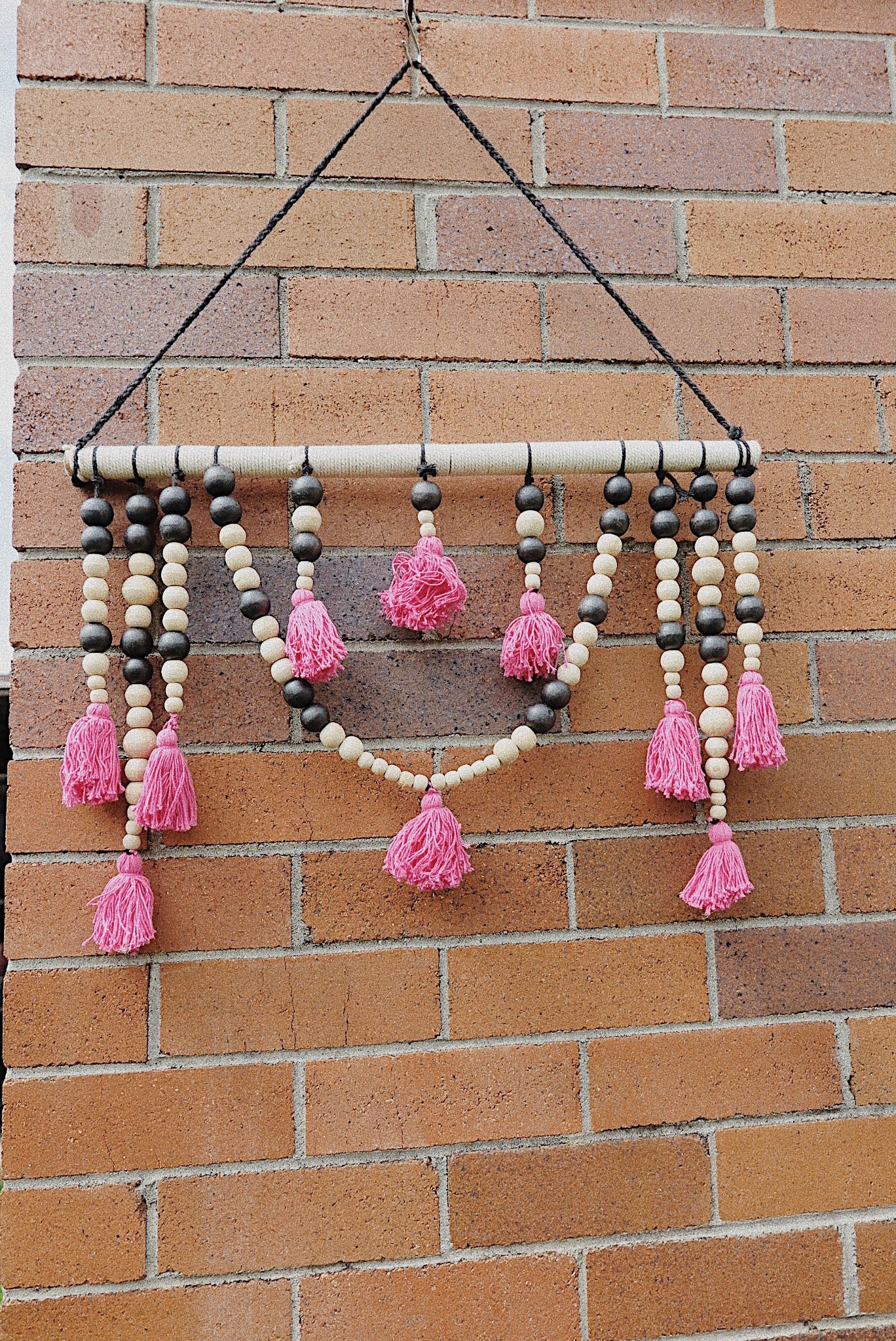 Pink + Black - Wooden Bead Tassel Wall Hanging