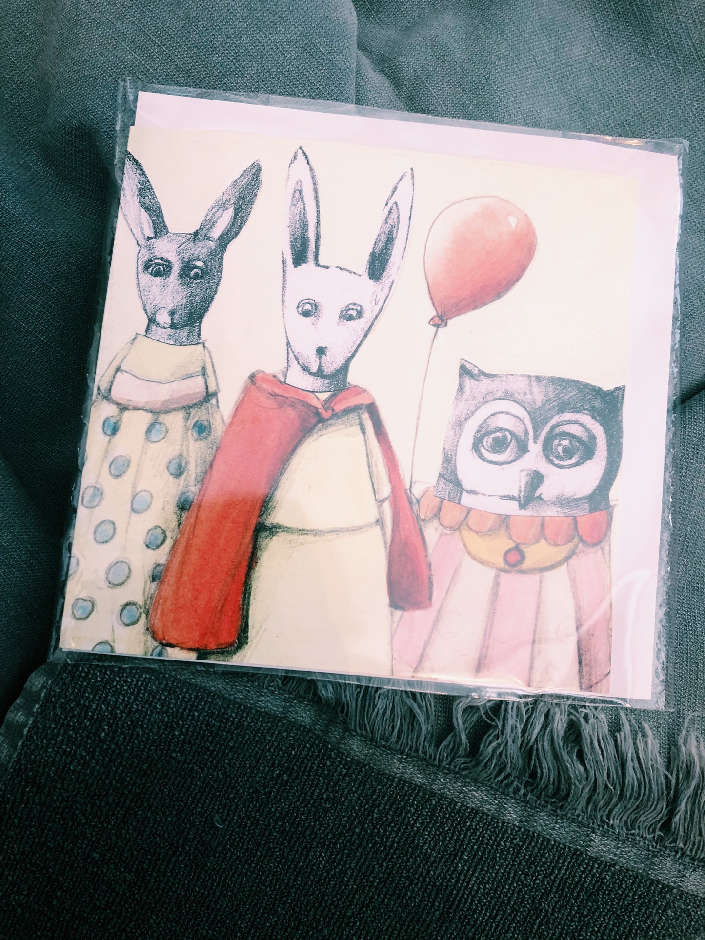 BUNNY + CAT + OWL - HAND DRAWN ALL OCCASSIONS CARD AP-21
