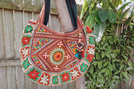 Embroidered Bag - Red + Green