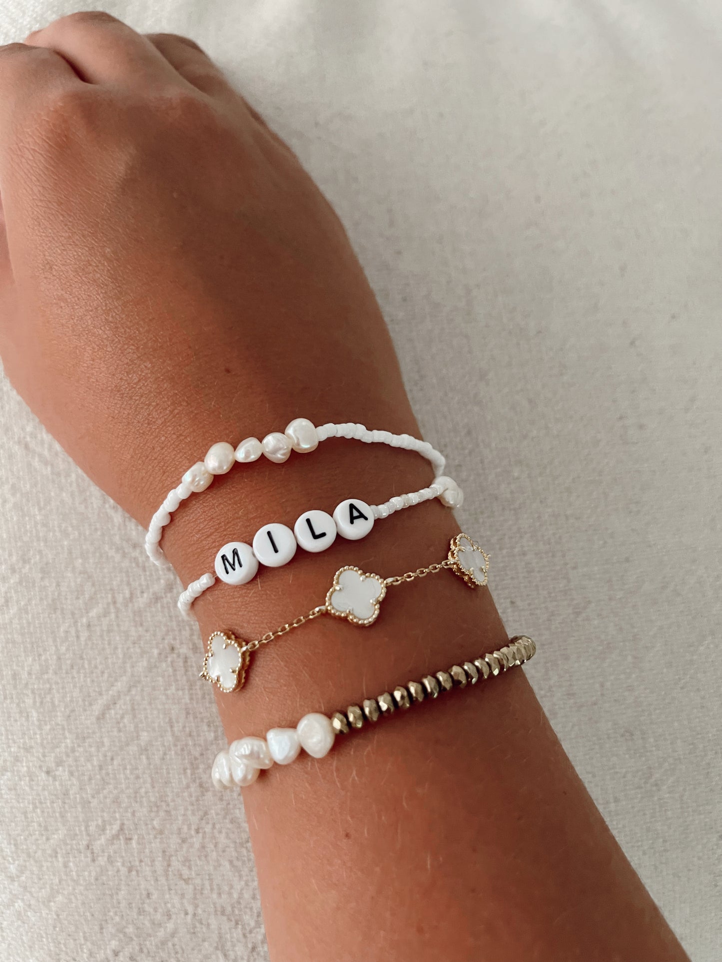 Duo Pearl + Gold  Beaded Bracelet