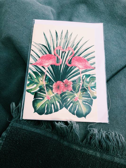 PALM & FLAMINGO WATER COLOUR - ALL OCCASIONS CARD - FB74