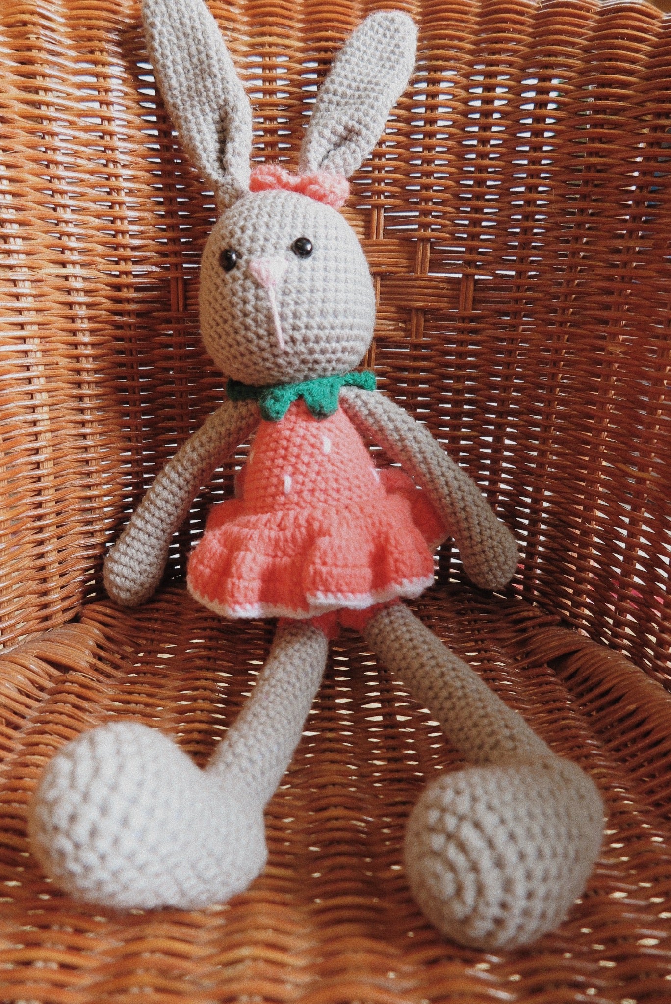 Pink Strawberry Large Crochet Bunny Doll