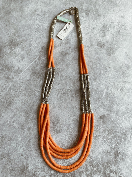 Orange Six Loop Beaded Necklace