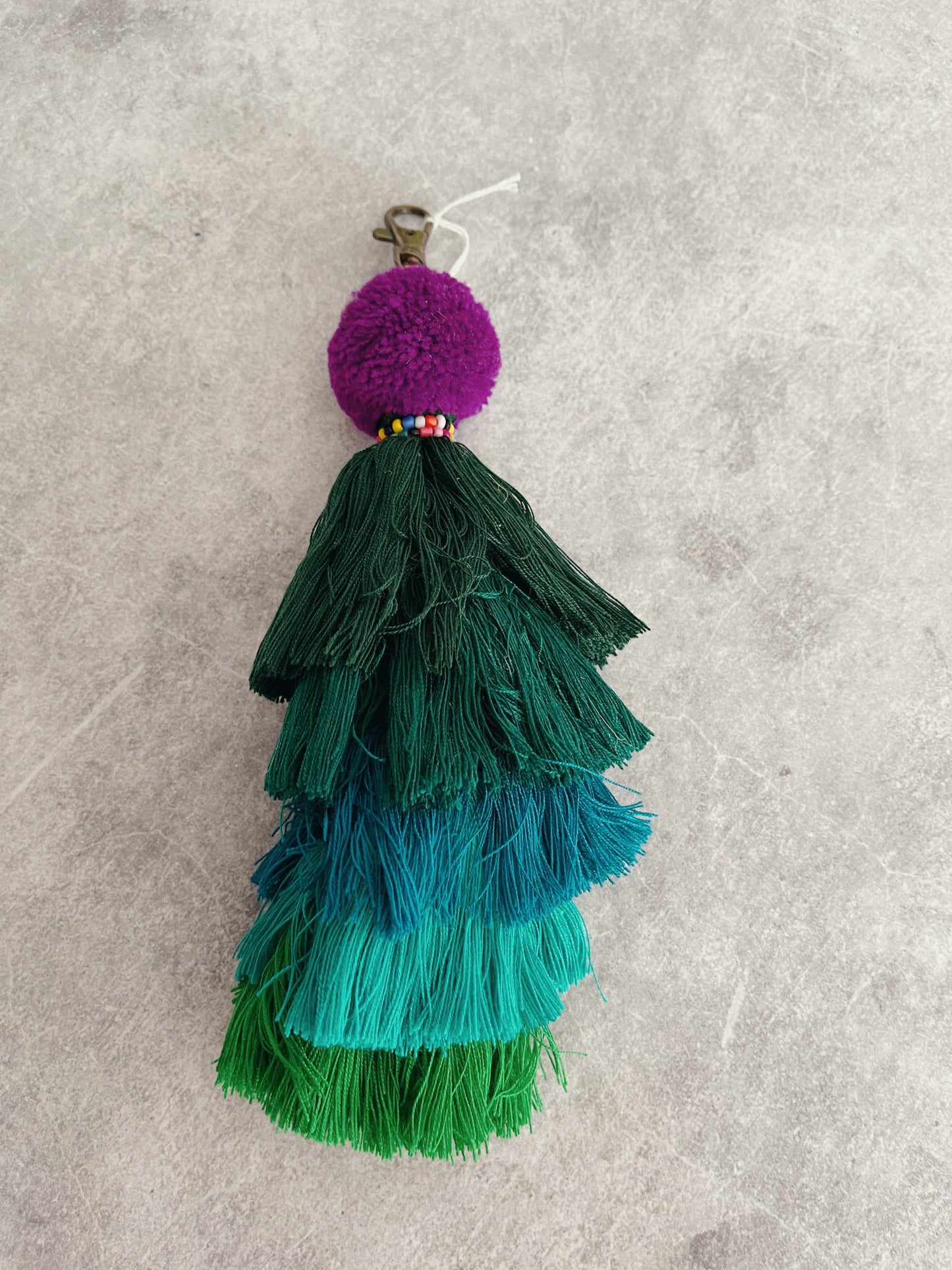 Shades of Green - Tribal Pom Pom Keyring