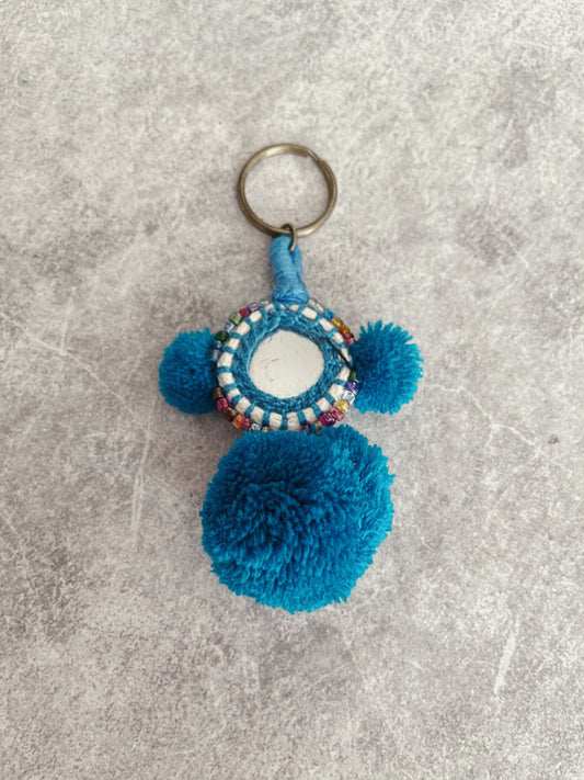 Freedom Rider Embellished Pompom Keyring -Aqua