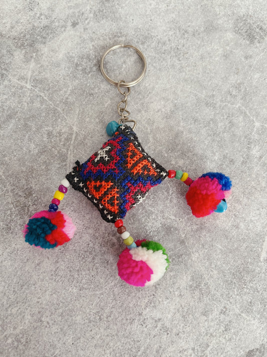 Handmade Embroidered Bell Keyring - square